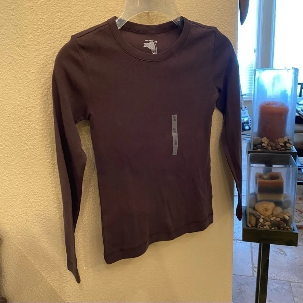 NWT~OLD NAVY Girls Brown Basic Long Sleeve Top Size M(8)